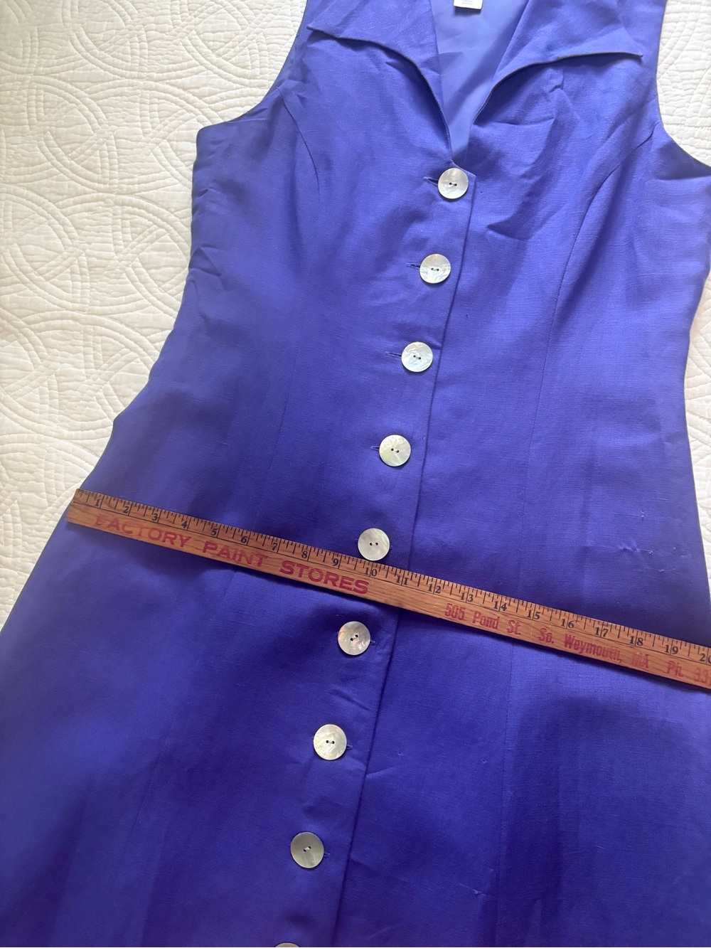 Vintage Linen Dress 12 Petite Indigo Iridescent Button Front - Picture 8 of 15